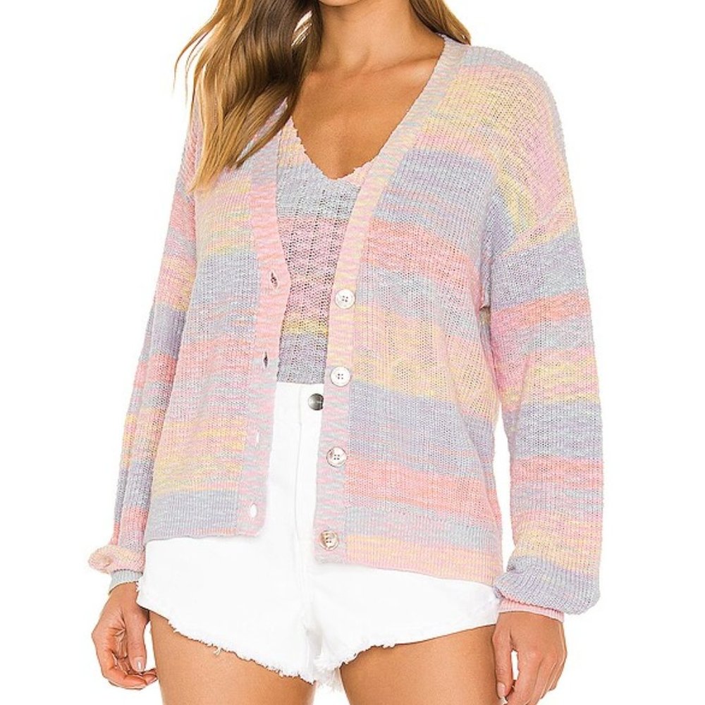 Like New 27 Miles Malibu Stella Cardigan in Rainbow Stripe - Size Medium